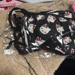 Black Hello Kitty Print Bikini Top with Pink Accents